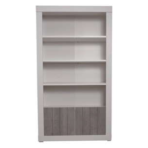 Libreria alta con 4 ripiani e 2 ante, Scaffale per libri e documenti, Libreria portaoggetti da ufficio, cm 105x42h191, colore Bianco e Cemento