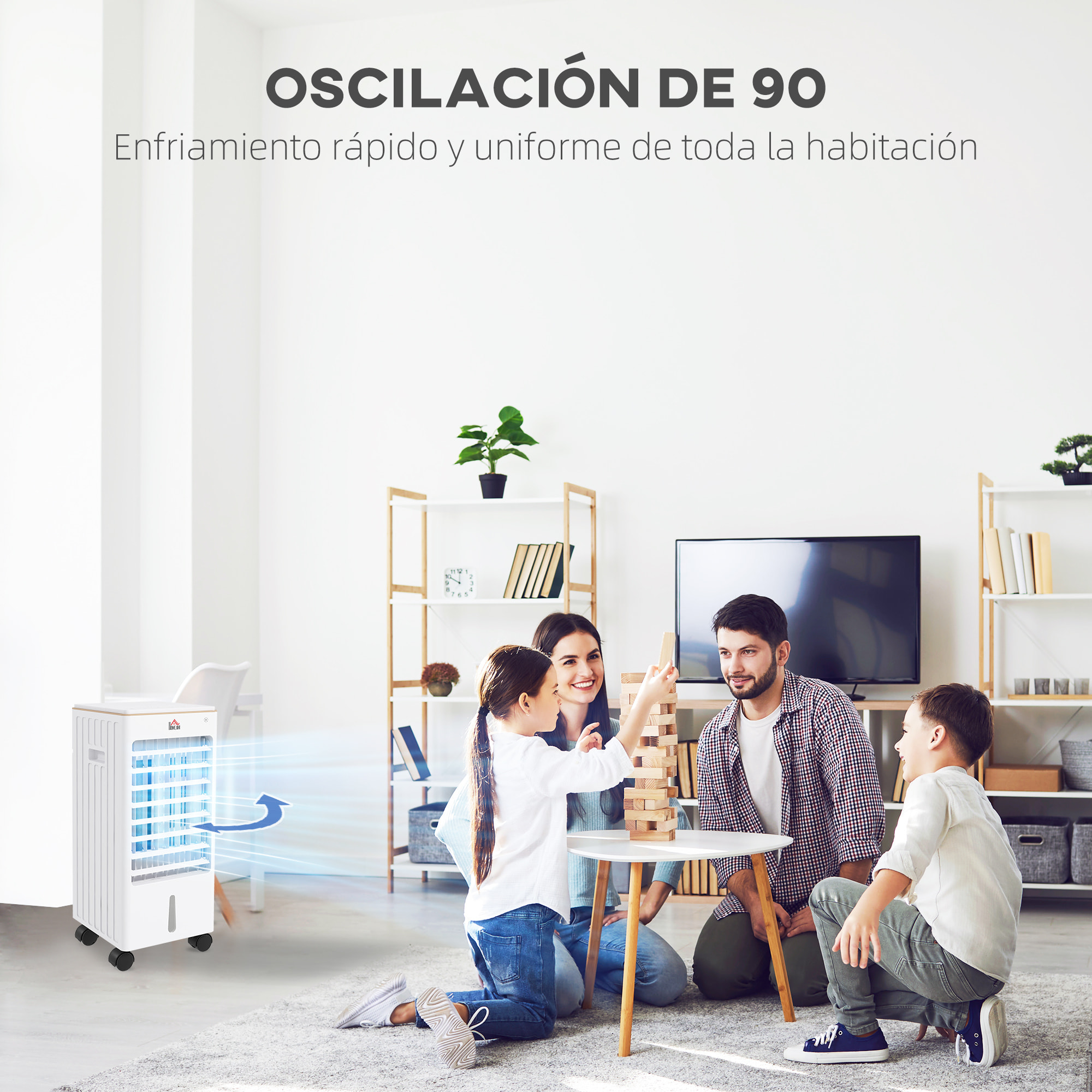 Enfriador de Aire Portátil 3 en 1 Climatizador Evaporativo Oscilante con 3 Velocidades Control Remoto Temporizador 7,5h Pantalla LED Tanque de Agua 3L Efecto 15-20 ㎡ 22,5x24,5x53,5 cm Blanco