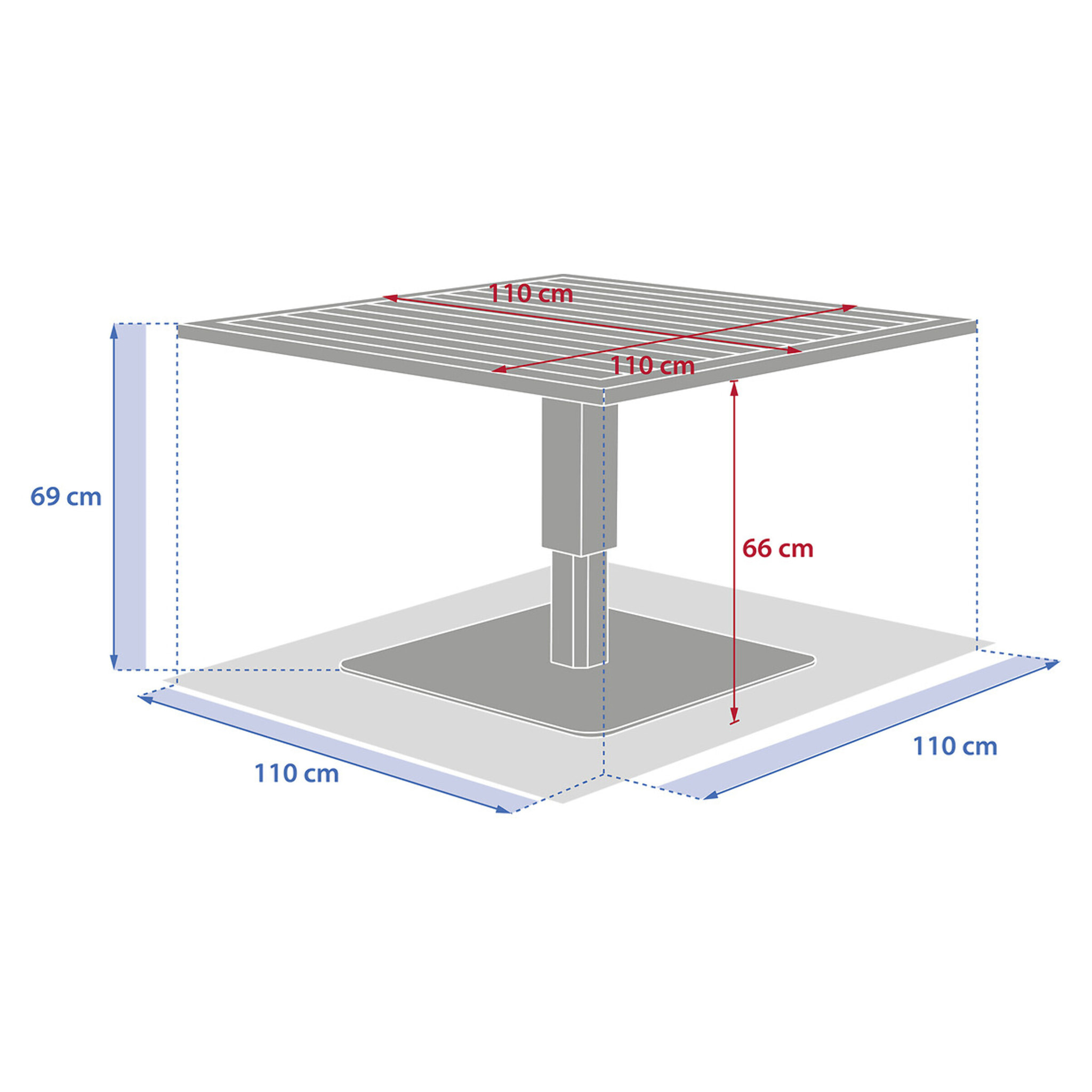 Table de jardin relevable carrée "Salimia" graphite & honey 110 x 110 x 69cm en aluminium
