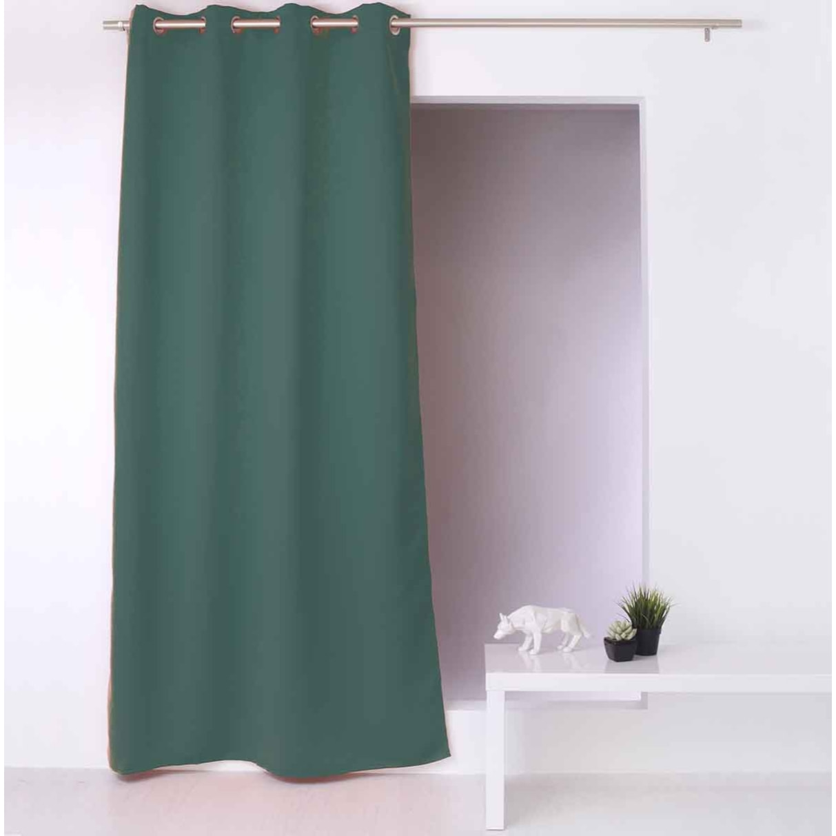 Rideau occultant fil noir avec 8 œillets - Vert foncé