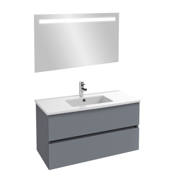 Meuble vasque Tolbiac gris anthracite + miroir led