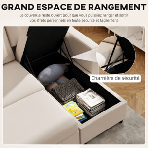 Canapé d'angle 3 places convertible réversible - coffre intégré - garnissage mousse haute densité - tissu beige