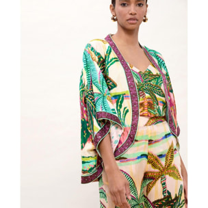 Kimono con stampa di palme multicolori