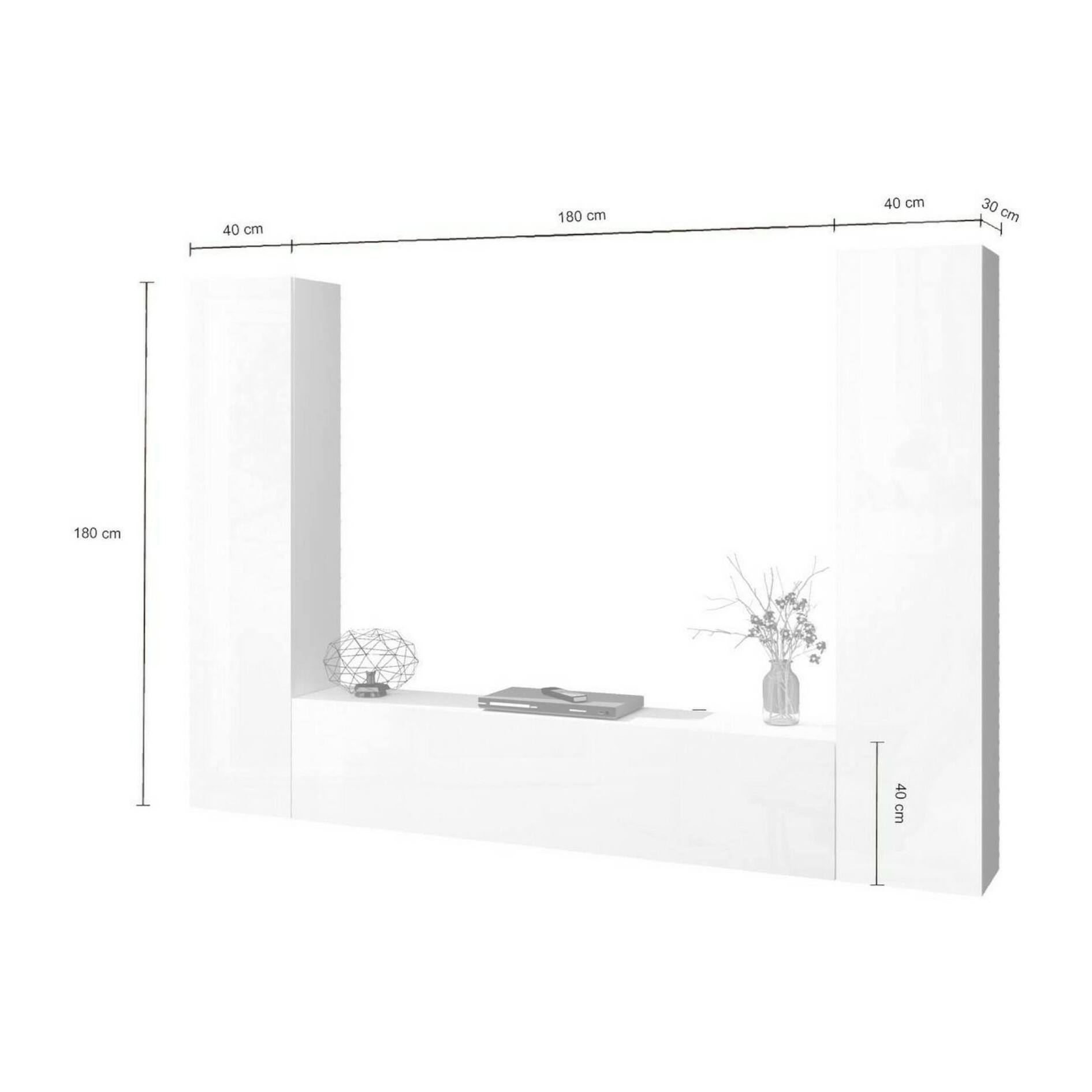 Parete attrezzata Giordano, Set salotto porta TV a 3 ante, Mobile soggiorno multiuso, 100% Made in Italy, cm 260x30h180, Bianco lucido