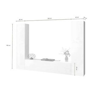 Parete attrezzata Giordano, Set salotto porta TV a 3 ante, Mobile soggiorno multiuso, 100% Made in Italy, cm 260x30h180, Bianco lucido