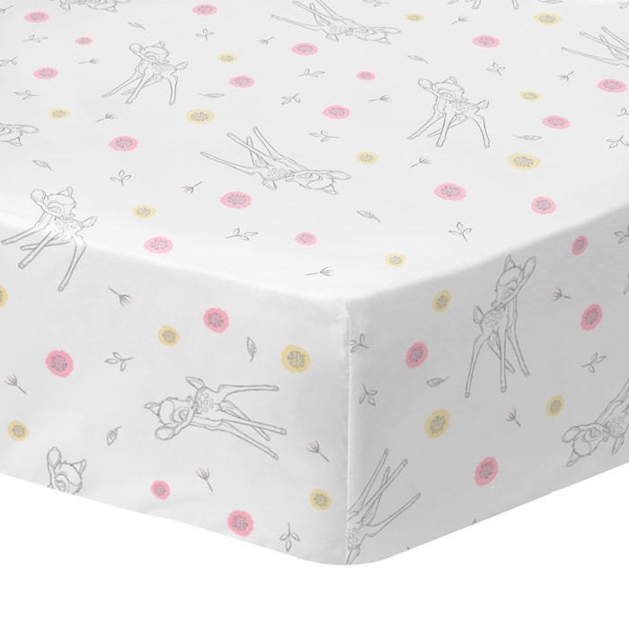 Drap-housse imprimé 100% coton, DISNEY HOME BAMBI FLOWERS