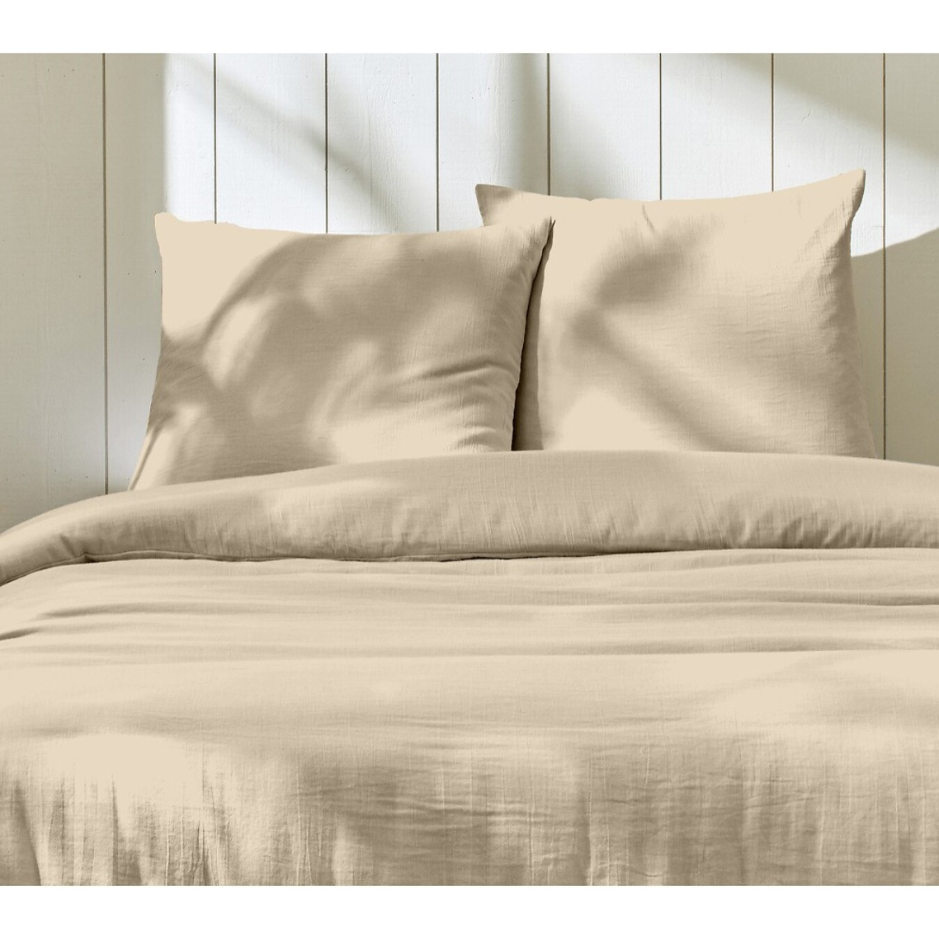 Parure housse de couette 3pcs 100% gaze de coton_beige lin