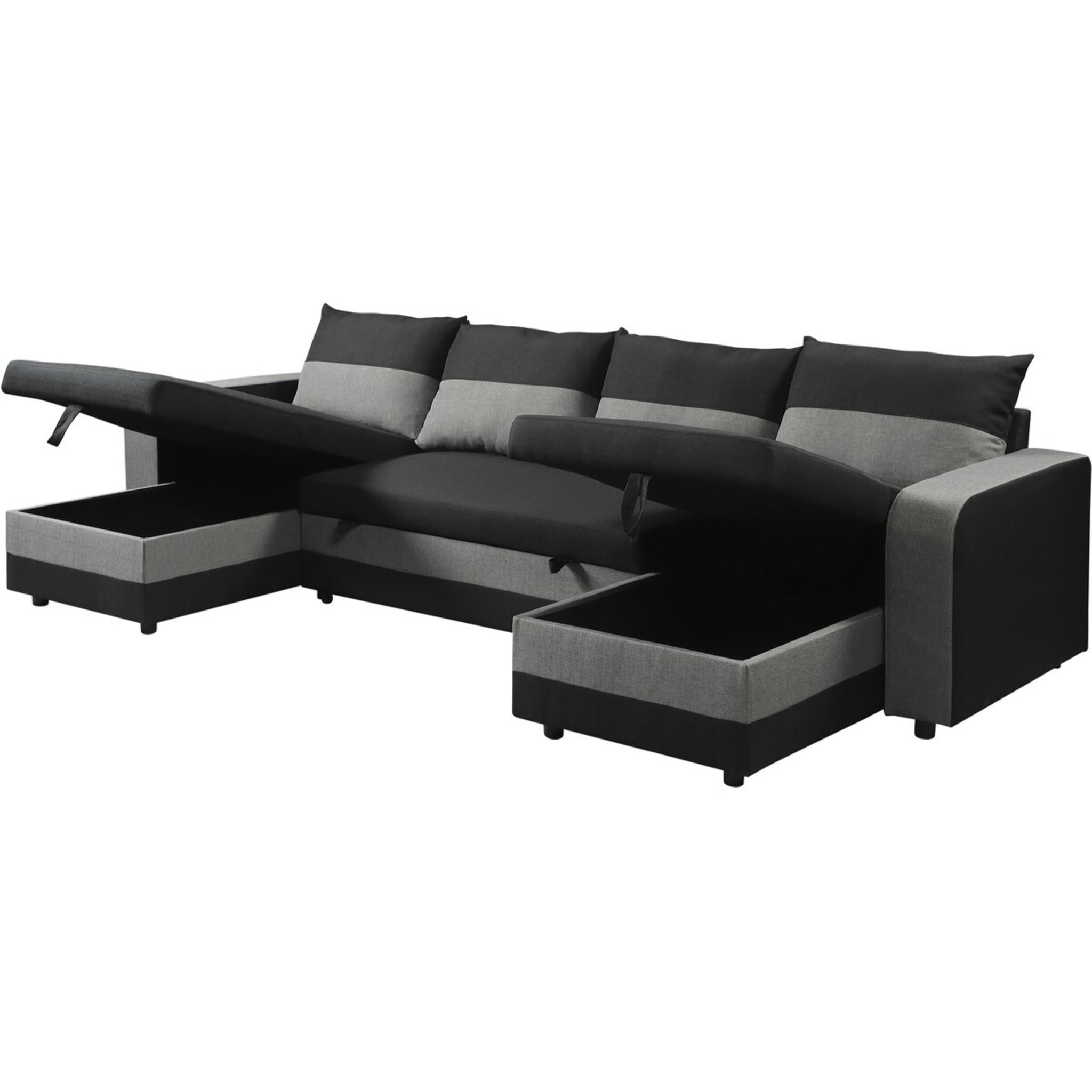 Canapé d'angle panoramique convertible en tissu "Victor" - 4 places - Noir