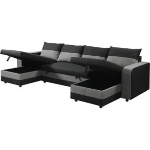 Canapé d'angle panoramique convertible en tissu "Victor" - 4 places - Noir