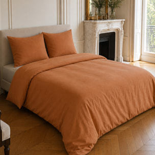 Parure housse de couette coton/lin unie caramel, HAVEN