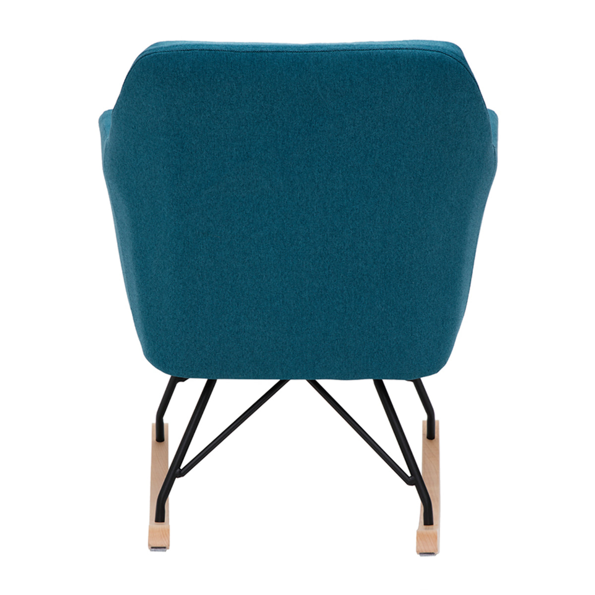 Rocking chair scandinave en tissu bleu canard, métal noir et bois clair ALEYNA