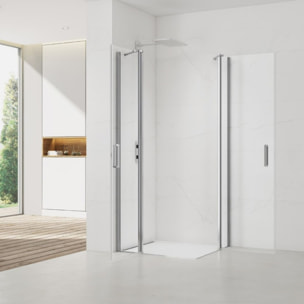 Fusion Portes de douche acces en angle pivotantes 80x80cm anticalcaire avec profilés chrome brillant (SATFUDP8080-SET)