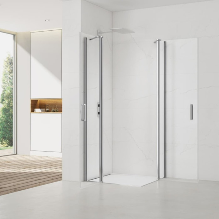 Fusion Portes de douche acces en angle pivotantes 80x80cm anticalcaire avec profilés chrome brillant (SATFUDP8080-SET)