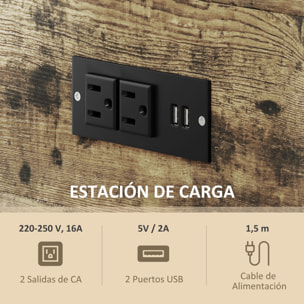 Mesa Auxiliar con Estación de Carga Mesita Auxiliar Industrial con Cajón y Estantes Abiertos Mesa Auxiliar para Salón Dormitorio Marrón Rústico