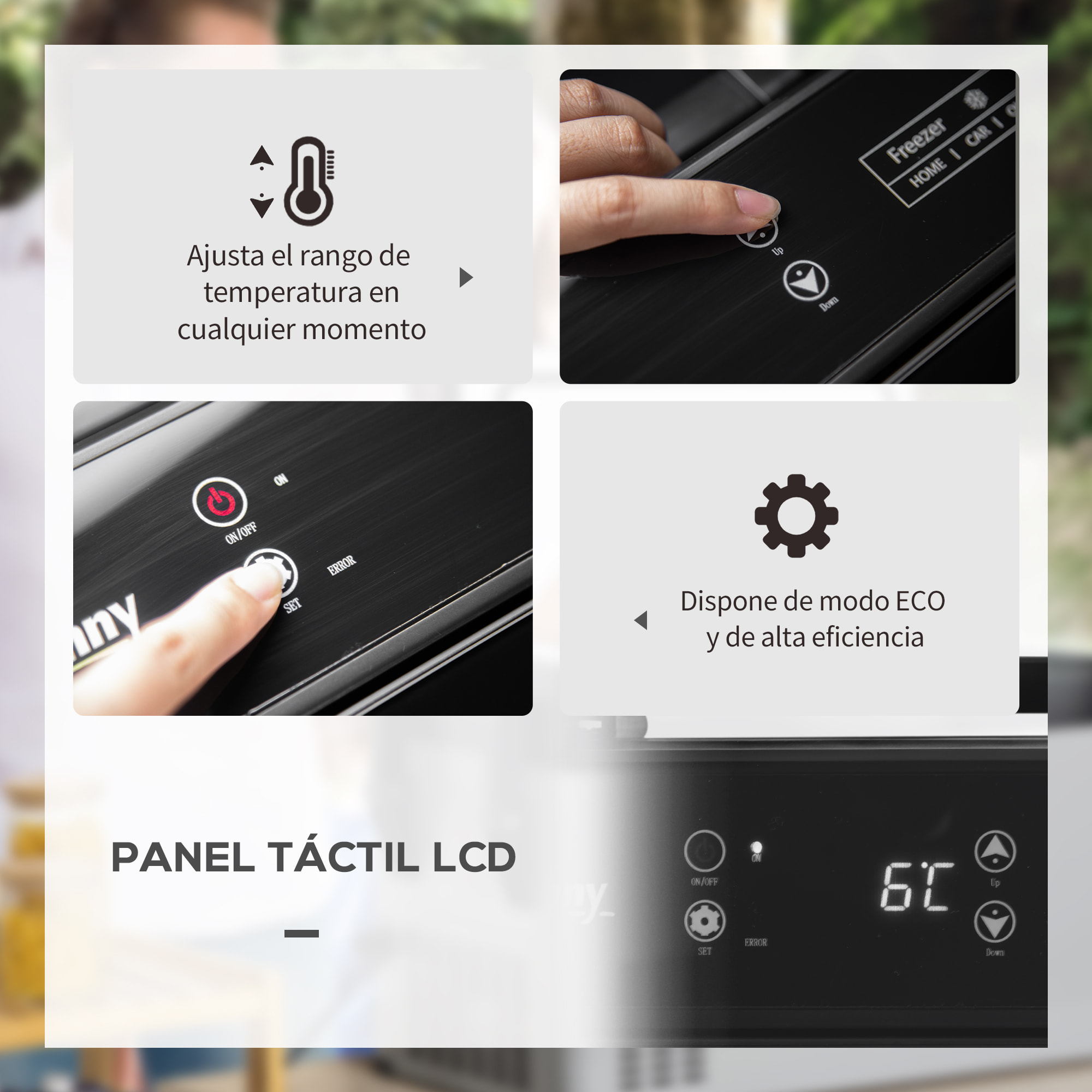 Nevera Portátil Compresor 40L Congelador de Coche 12/24V CC hasta -22 ℃ con Pantalla Táctil y Asas Plegables para Barco Camión 67,2x36x40,5 cm Gris y Negro
