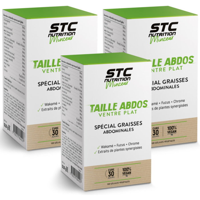 STC NUTRITION - Taille Abdos Ventre Plat - Complément Alimentaire Spécial Graisses Abdominales - Bien-être digestif - 100% Vegan - 120 Gélules Végétales - Lot de 3