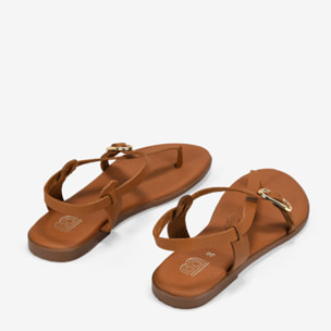 Sandalias de dedo cuero en piel con suela plana