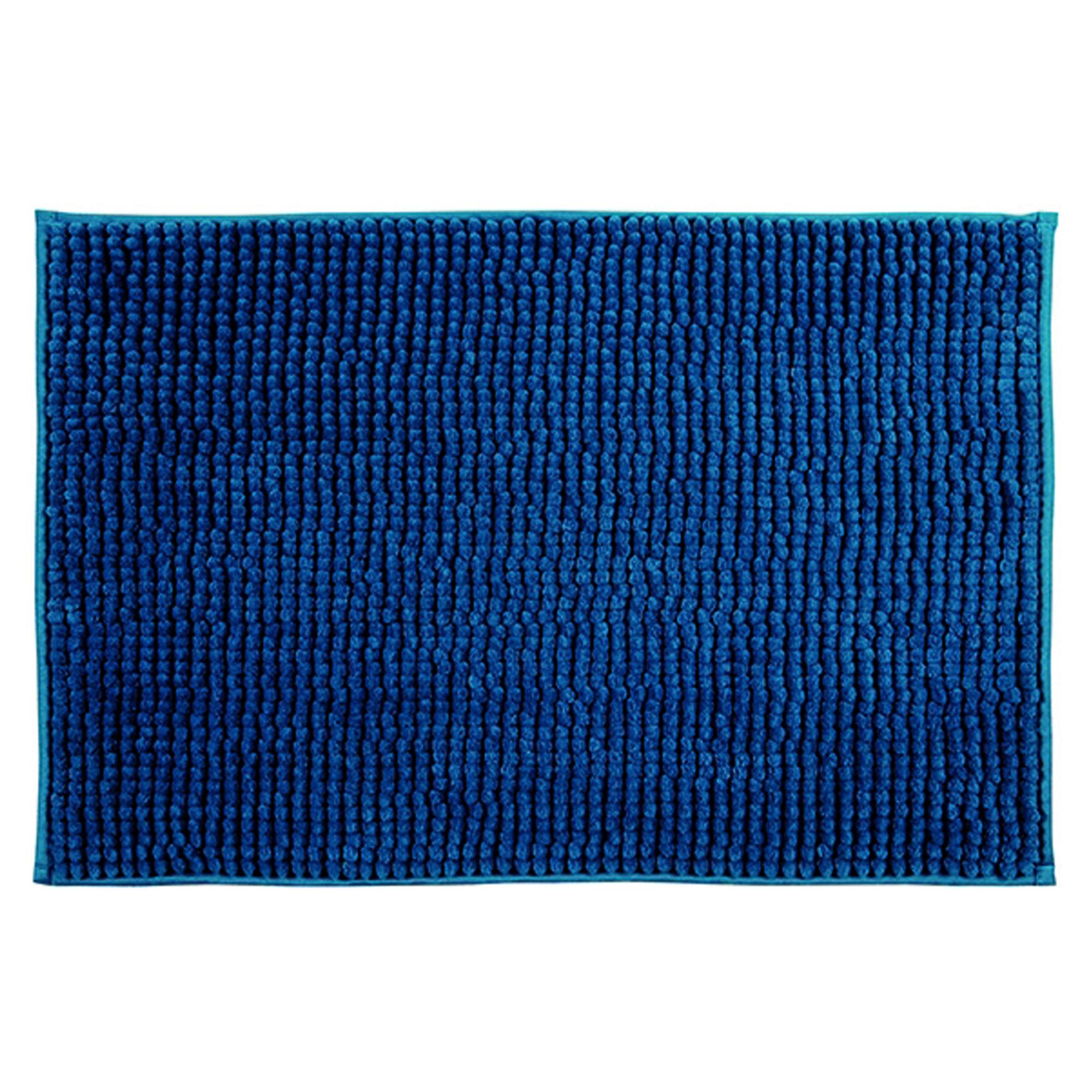 Alfombra de baño MSV ''Chenille'' antideslizante de microfibra en color azul oscuro 60 x 90 cm