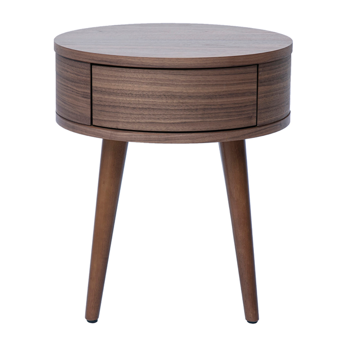 Table de chevet ronde en bois foncé avec tiroir JUDITH