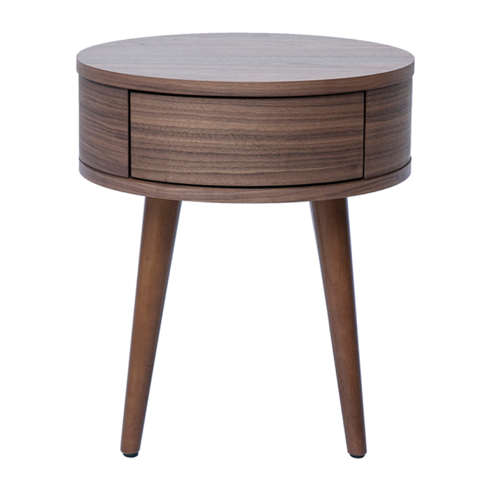 Table de chevet ronde en bois foncé avec tiroir JUDITH