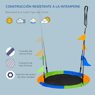 Columpio de Jardín Nido Ajustable con Cuerdas y Banderas para Niños Ø100x180 cm