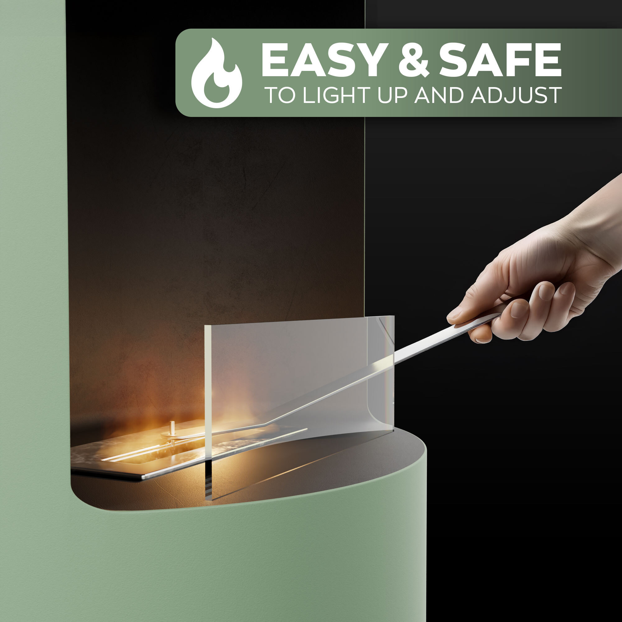 Giulio Cesare - Camino a Bioetanolo da Pavimento Ø40x80 cm di Design da Interno per Arredo in Acciaio Inox Salvia