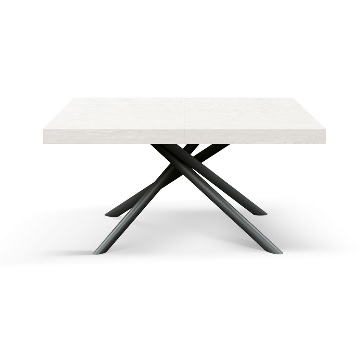 Tavolo CARRARA in legno, finitura bianco frassinato e base in metallo verniciato antracite, allungabile 180×90 cm – 260×90 cm