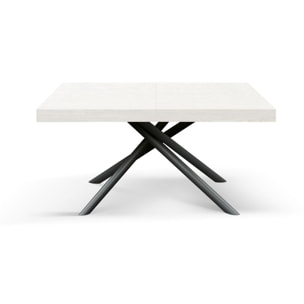Tavolo CARRARA in legno, finitura bianco frassinato e base in metallo verniciato antracite, allungabile 180×90 cm – 260×90 cm