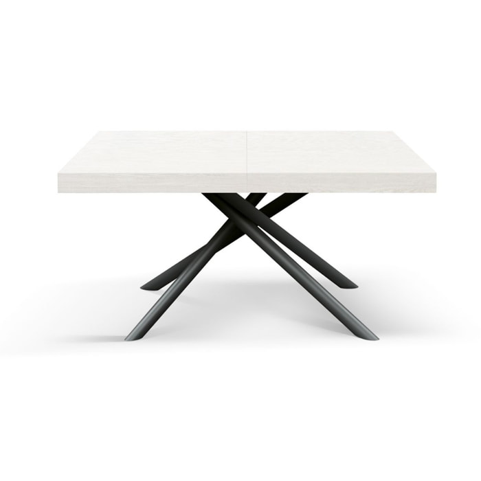 Tavolo CARRARA in legno, finitura bianco frassinato e base in metallo verniciato antracite, allungabile 180×90 cm – 260×90 cm