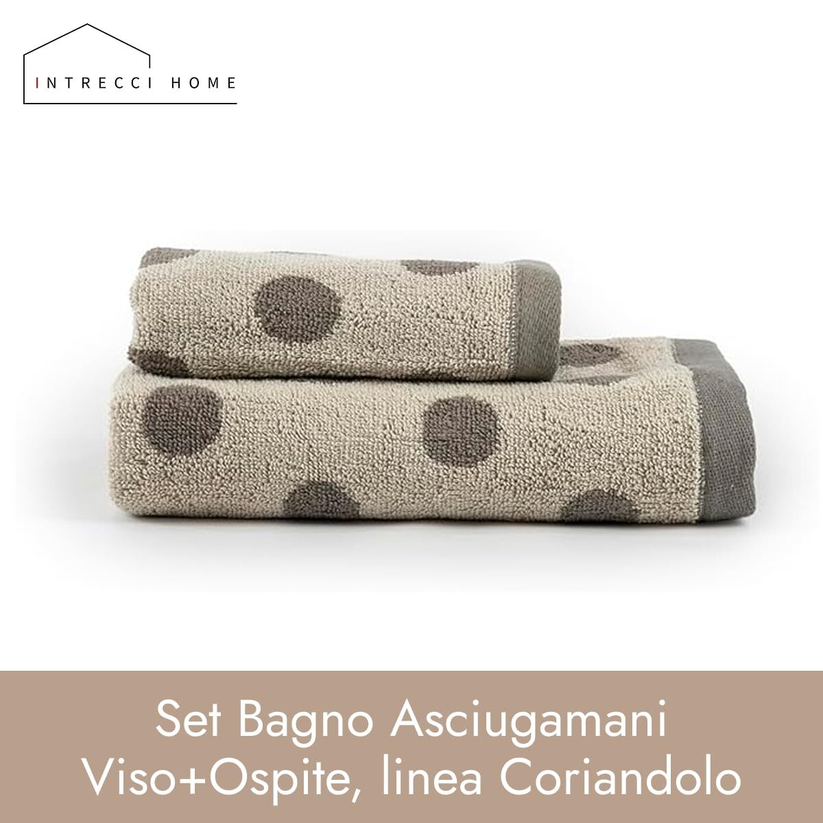INTRECCI HOME Set Bagno Asciugamani Viso+Ospite, in Puro Cotone 450, Morbidezza Extra, Lavorazione Jacquard, Design a Pois, Elegante e Confortevole