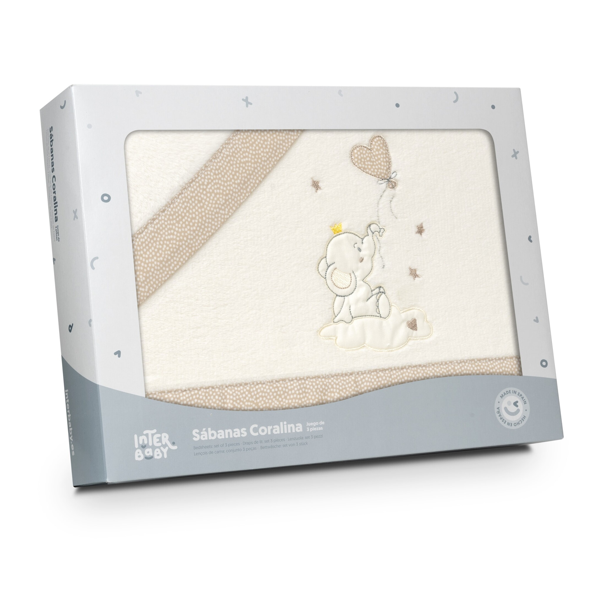 Juego de Sábanas de Minicuna Coralina Elefante Globo Corazón