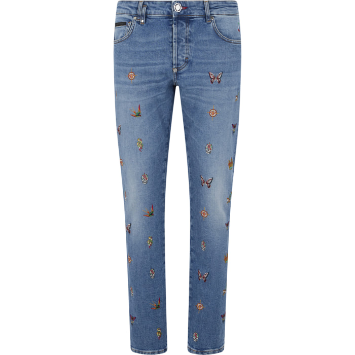 PHILIPP PLEIN Embroidered Super Straight Cut Jeans