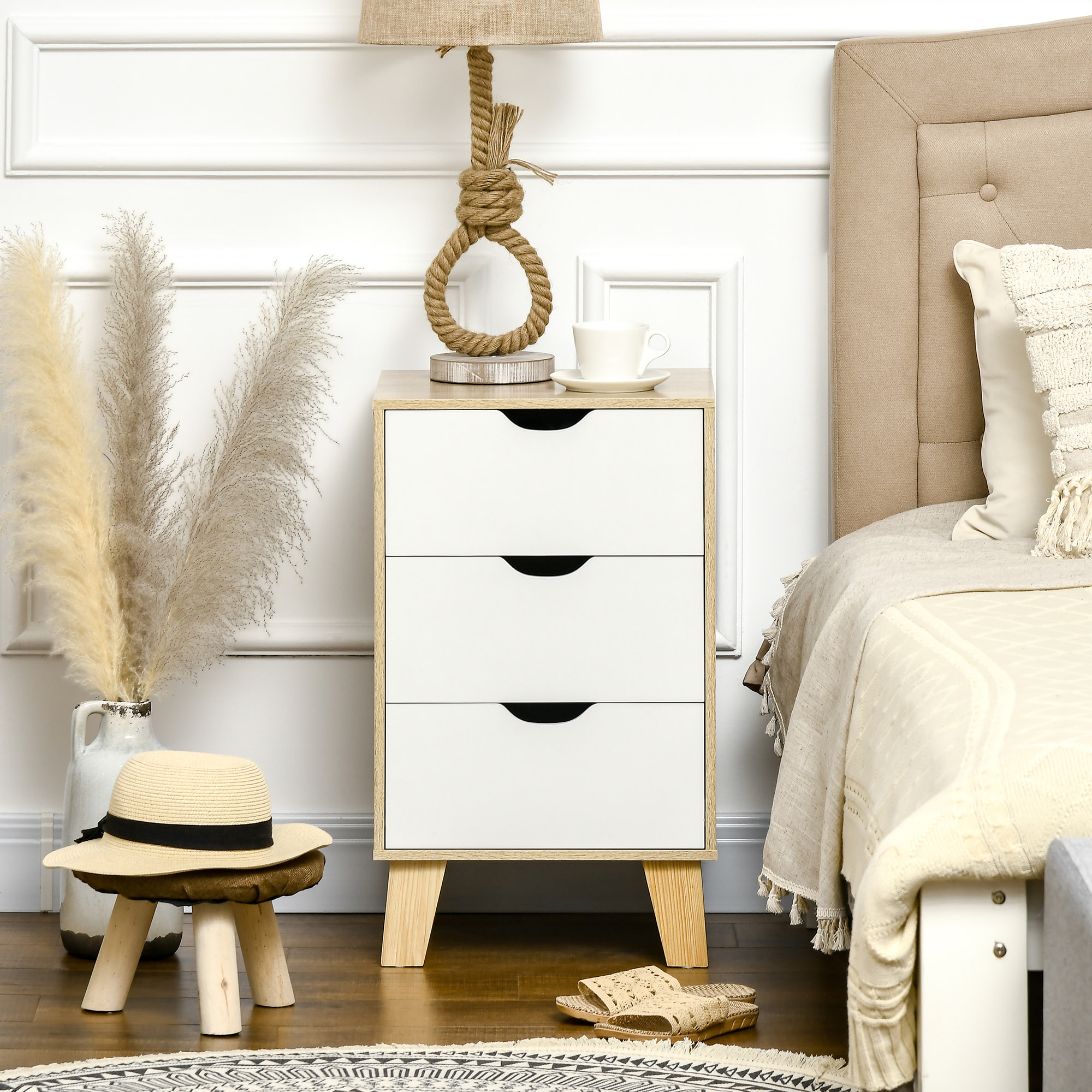 Cómoda con 3 Cajones y Base Elevada para Dormitorio Salón Pasillo 40x35x68,5 cm