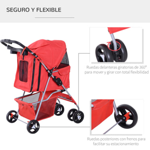 Cochecito Plegable Mascota de Metal Oxford 75x46x94cm Rojo