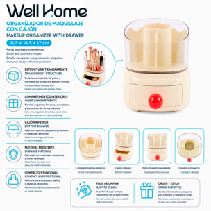 Organizador de maquillaje color crema con cúpula y cajón