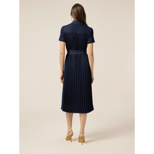 Oltre - Vestido camisero largo efecto denim - Azul