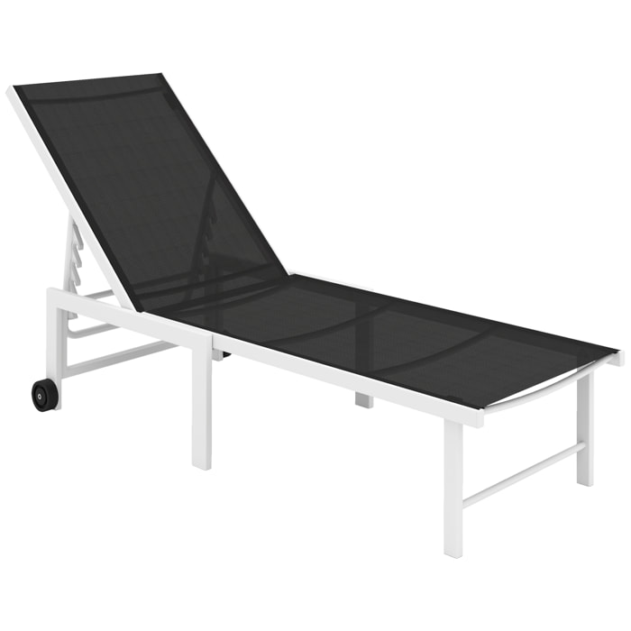 Tumbona Reclinable Tumbona Jardín Exterior con Ruedas Respaldo Ajustable en 5 Niveles y Estructura de Acero Carga 120 kg para Patio Terraza Balcón 166x60x84 cm Gris