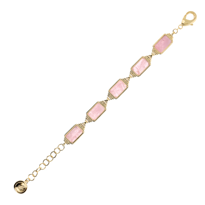 Bracciale Golden con Pietre Naturali Rettangolari di Quarzo Rosa Chiaro