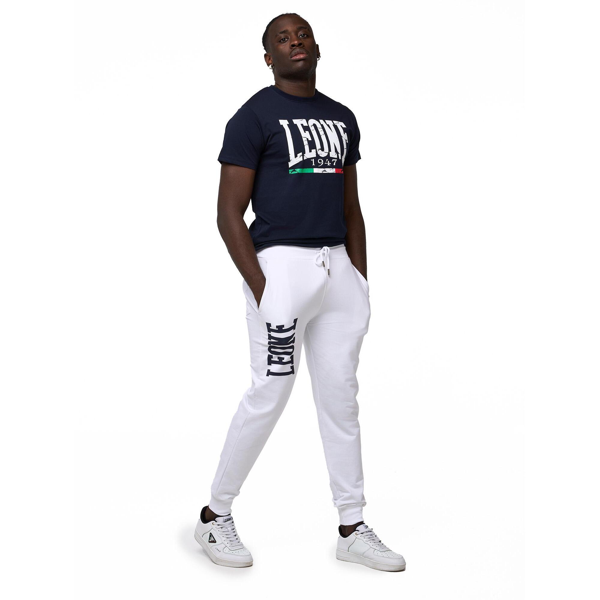 Pantalones básicos de hombre Leone con logo grande en algodón sin cepillar.