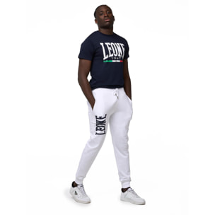 Pantalones básicos de hombre Leone con logo grande en algodón sin cepillar.