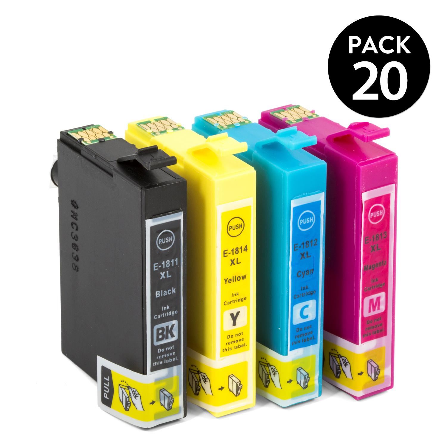 CARTUCHOS GENÉRICOS EPSON T1811 + T1812 +T1813 + T1814 Pack 20