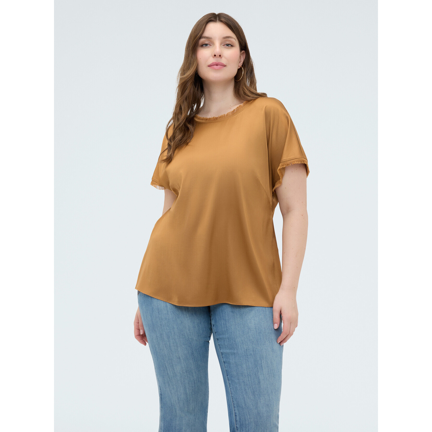 Fiorella Rubino - Top in raso con dettagli sfrangiati - Marrone