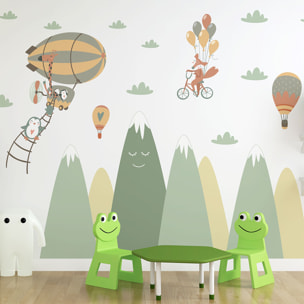 Stickers muraux enfants - Décoration chambre bébé - Autocollant Sticker mural géant enfant montagnes scandinaves ANIMAUX DANS LE CIEL