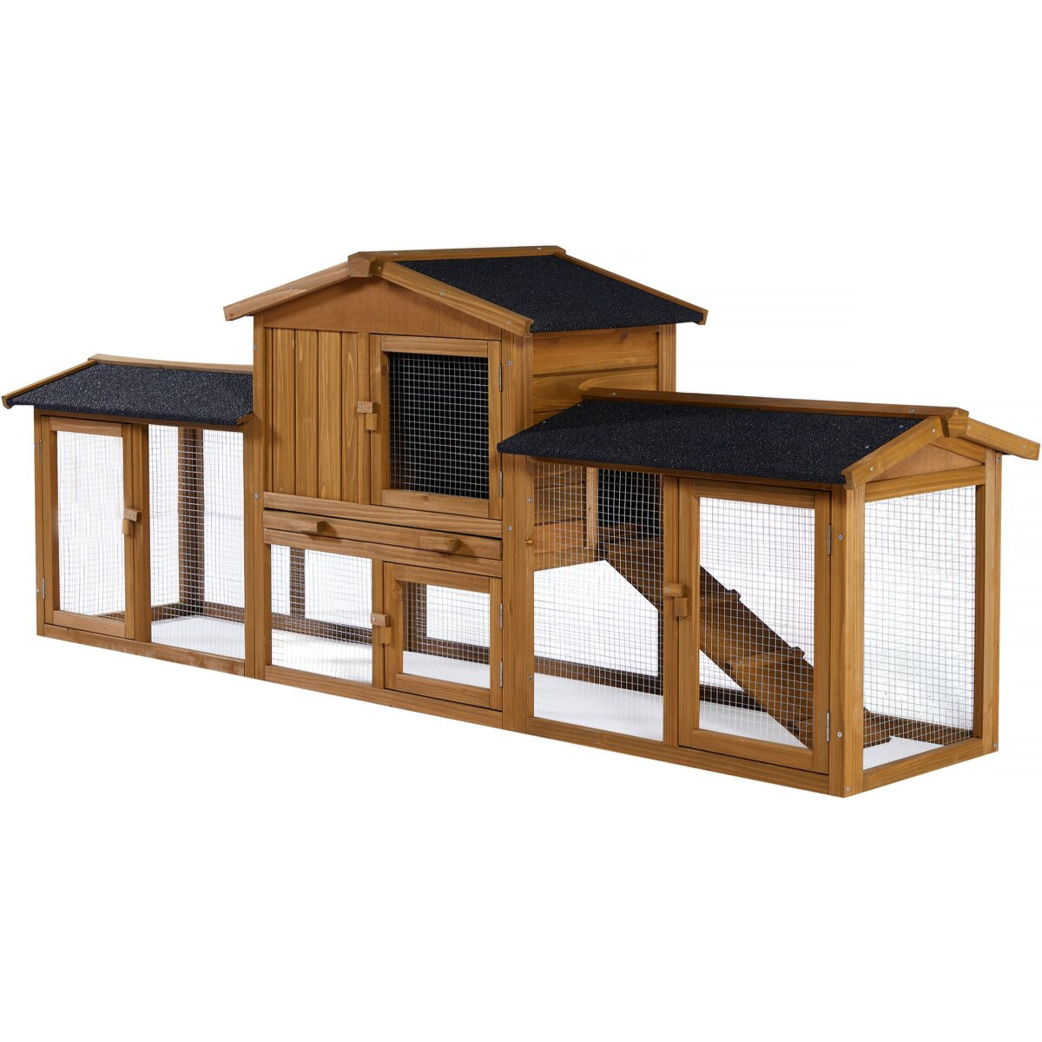 Clapier pour lapin avec 1 étage en bois "Galina" - 224 x 53 x 84 cm - Marron