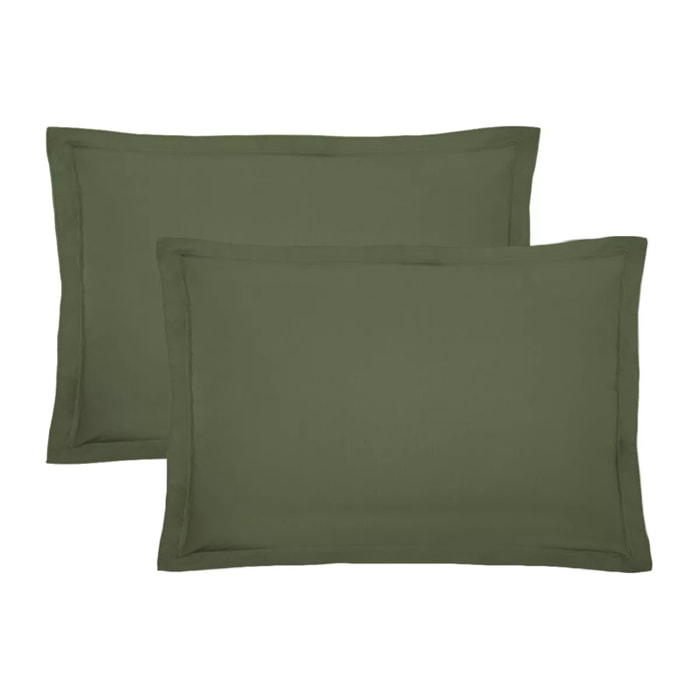 Lot de 2 taies percale de coton uni vert La percale francaise kaki
