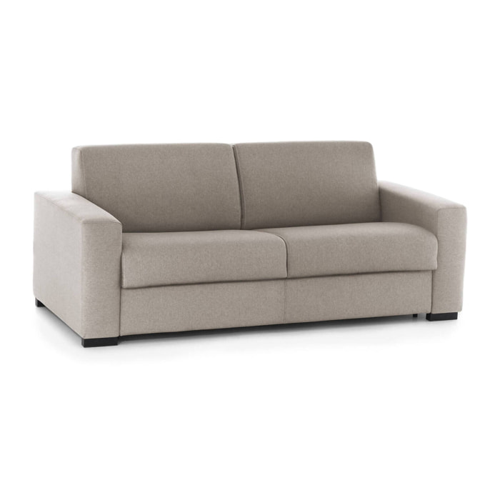 Divano letto 2 posti Asimi, Sofà Soggiorno apertura girevole, Tessuto imbottito, Braccioli standard, 100% Made in Italy, Cm 180x95h90, Tortora