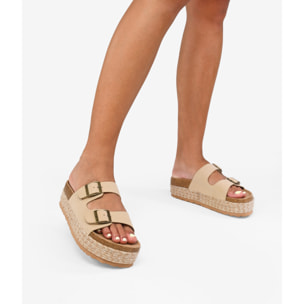 Sandalias de plataforma beige con suela de esparto bicolor