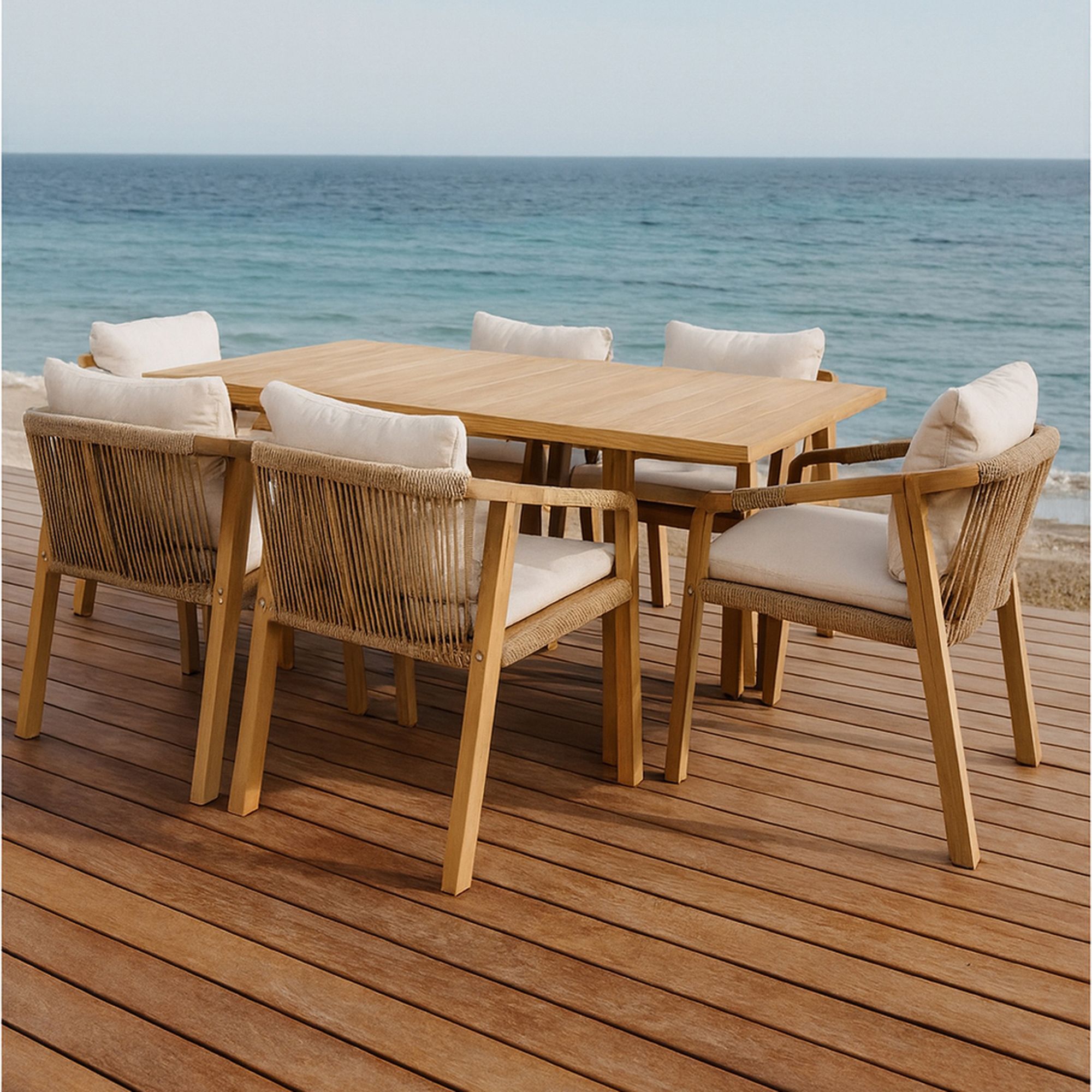 Ensemble de jardin table et chaises en bois d'acacia 6 places SAONA