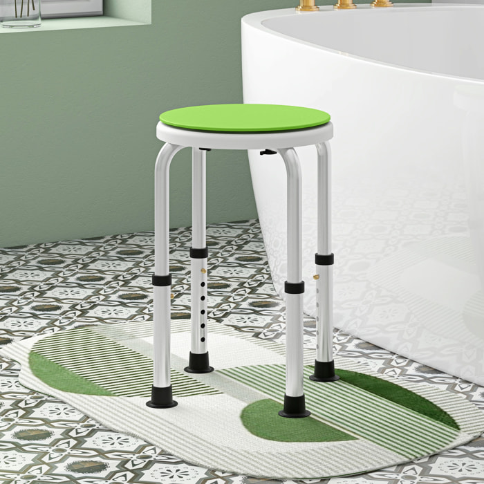 Tabouret de douche siège de douche - hauteur réglable, pivotant 360° - alu PP blanc vert
