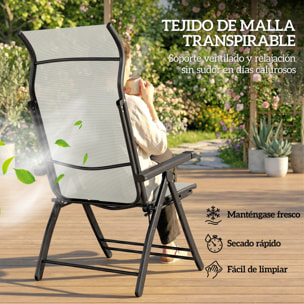 Pack de 2 Sillas Plegables Reclinables, Sillas de Jardín Exterior con Respaldo Alto Curva Ajustable en 5 Posiciones, Reposapiés Retráctil y Marco de Metal, para Patio, Playa, Gris Claro